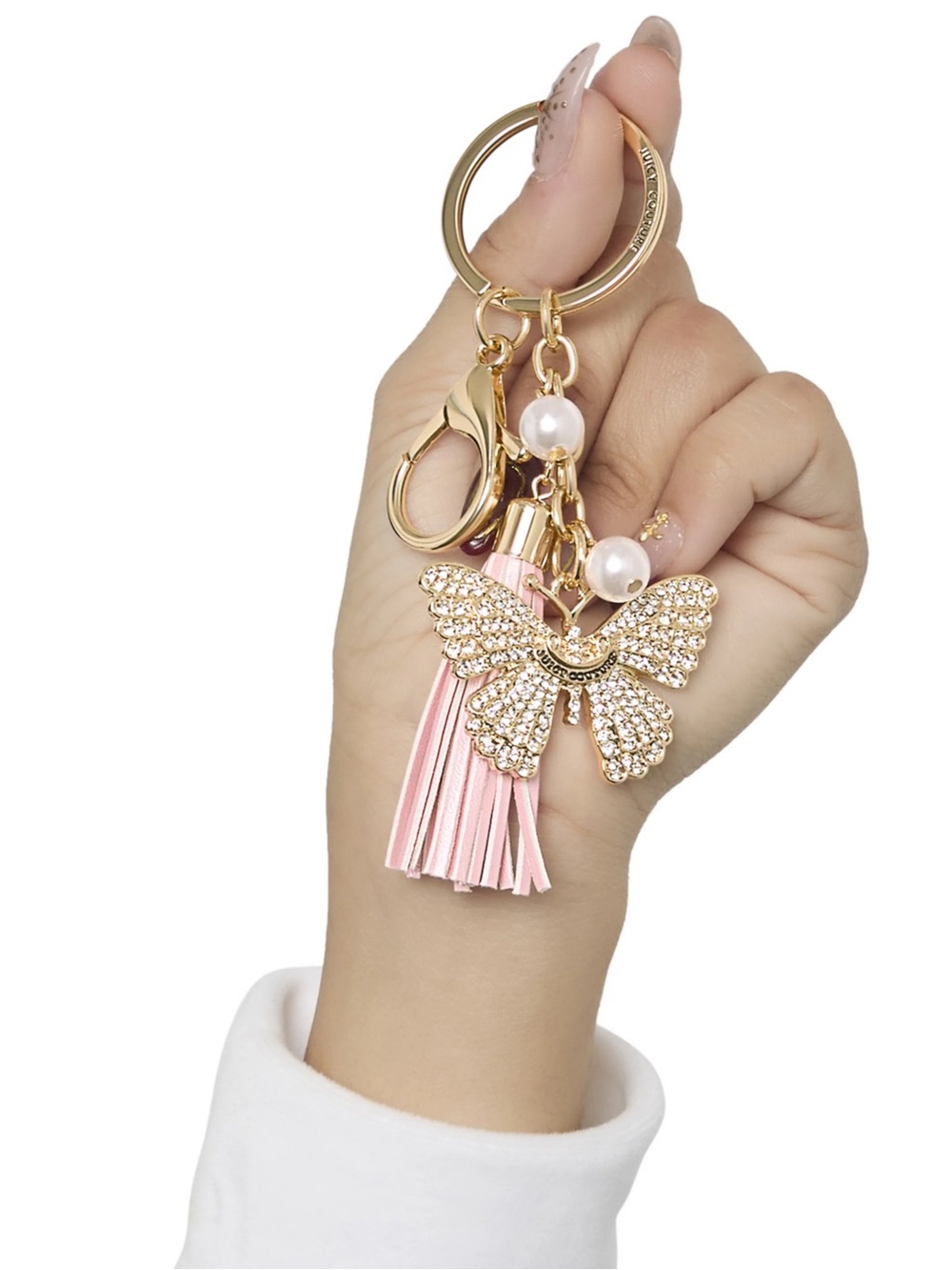 Juicy Couture Gold Butterfly Keychain with Pink Tassel